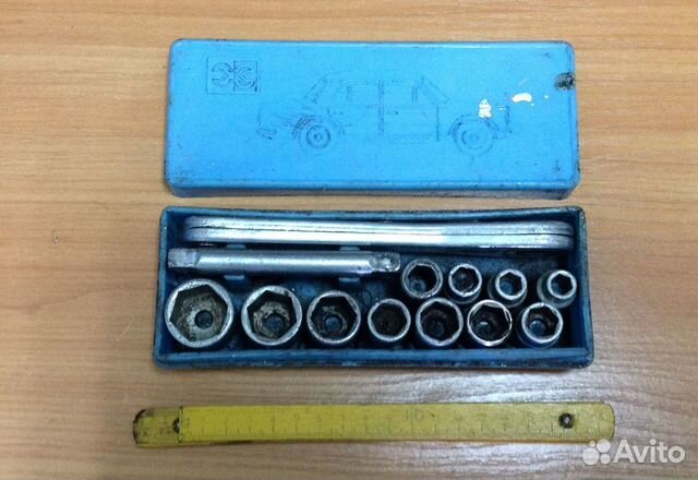 Набор торцевых головок с ключем, в футляре, СССР