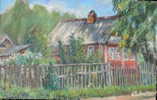 Картина деревенский пейзаж с домиком 35 на 55