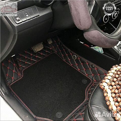 3d коврики Тойота Королла экокожа чёрные/крас.шов