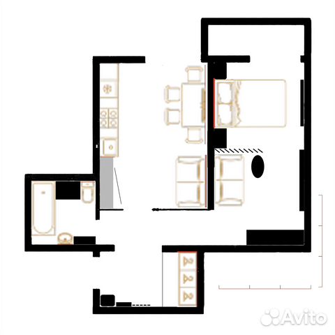

1-к. квартира, 49,2 м², 3 кровати