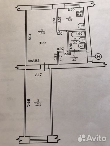 2-room apartment, 43 m2, 4/5 floor.