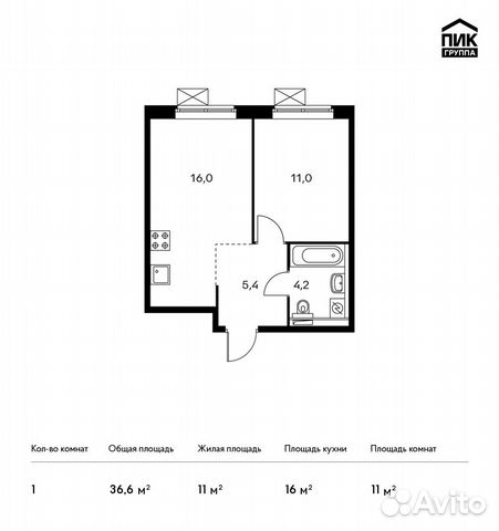 1-к квартира, 36.6 м², 13/25 эт. 1-к квартира, 36.6 м², 13/25 эт.