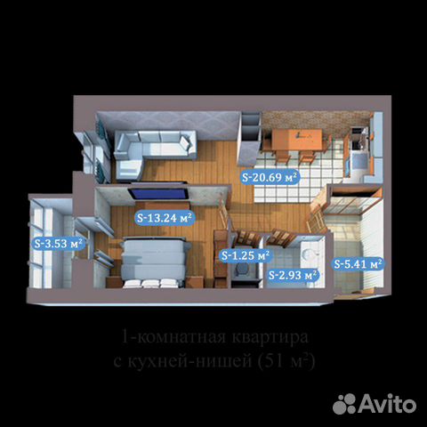 1-к квартира, 53 м², 11/11 эт.
