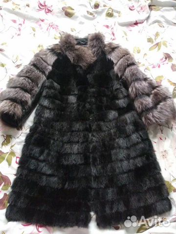 Шуба норка, рукава песец. Размер 46