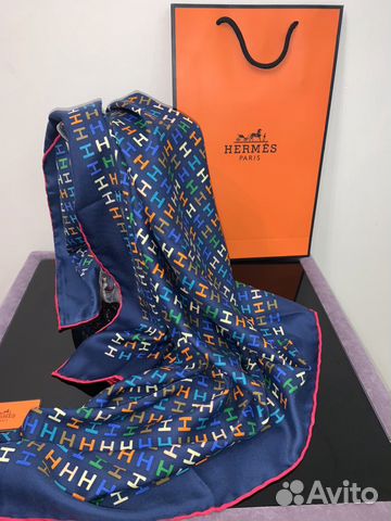 Шикарный платок Hermes, синий