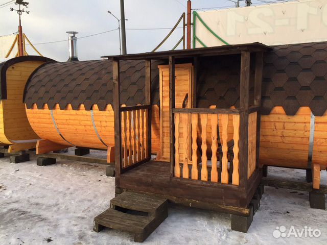 Баня бочка с верандой