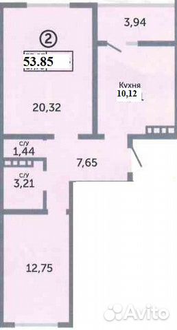 2-к квартира, 53.9 м², 9/17 эт. 2-к квартира, 53.9 м², 9/17 эт.