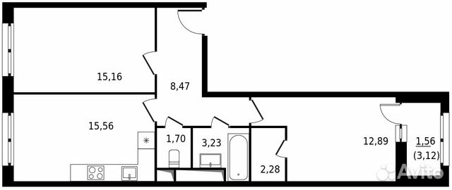 2-к квартира, 60.9 м², 15/21 эт. 2-к квартира, 60.9 м², 15/21 эт.
