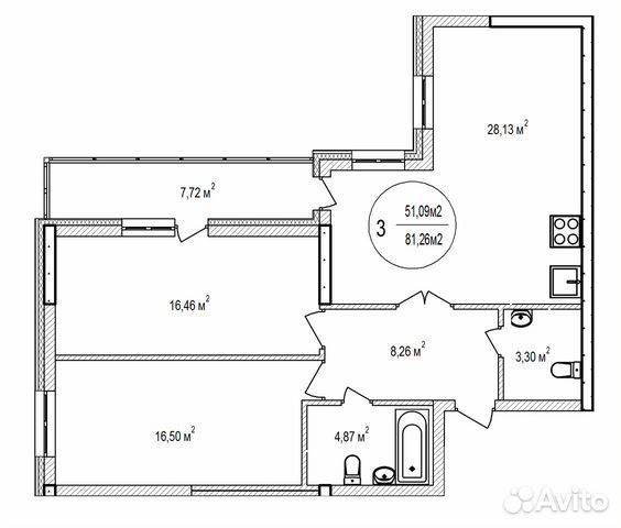 3-к квартира, 81.3 м², 9/25 эт. 3-к квартира, 81.3 м², 9/25 эт.