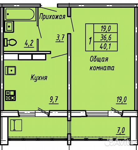 1-к квартира, 40.1 м², 12/16 эт.