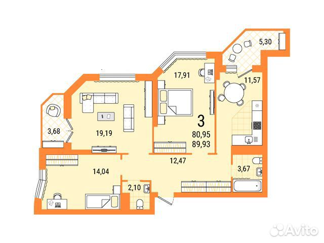 3-к квартира, 89.9 м², 15/25 эт. 3-к квартира, 89.9 м², 15/25 эт.
