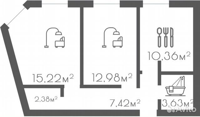 2-к квартира, 52 м², 1/3 эт.