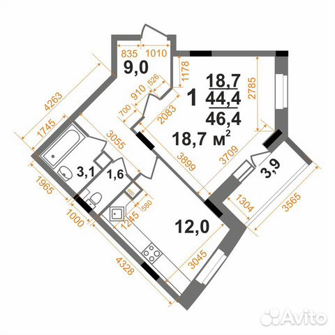 1-к квартира, 46.4 м², 14/15 эт.