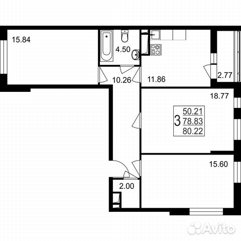 3-к квартира, 80.2 м², 5/8 эт.