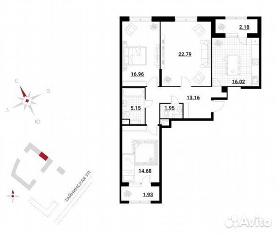3-к квартира, 94.7 м², 7/22 эт.