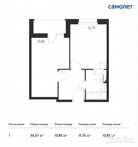 1-к квартира, 36.6 м², 2/14 эт. 1-к квартира, 36.6 м², 2/14 эт.