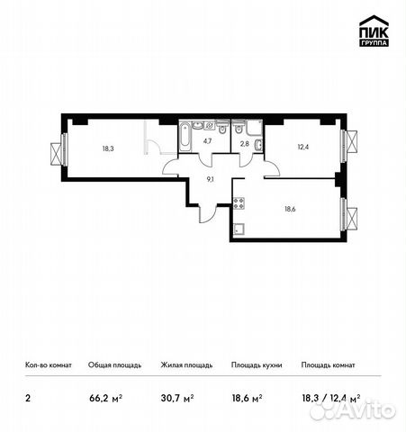 2-к квартира, 66.2 м², 6/33 эт. 2-к квартира, 66.2 м², 6/33 эт.