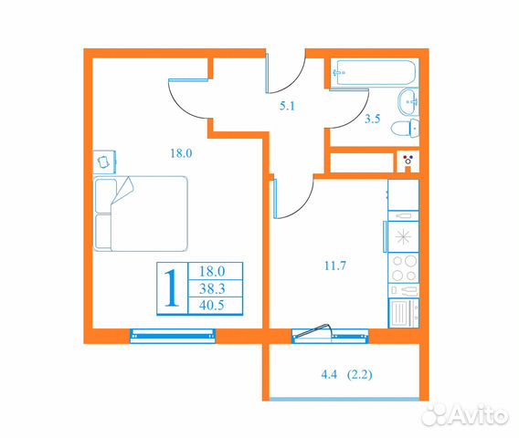 1-к квартира, 40.5 м², 14/17 эт.