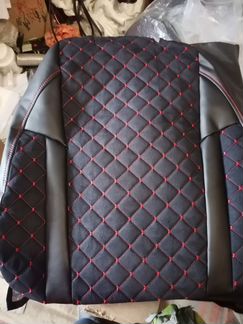 Авточехлы на Гранту франт +алькантара нить красная