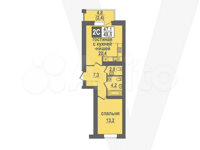2-к. квартира, 49,5 м², 10/10 эт.