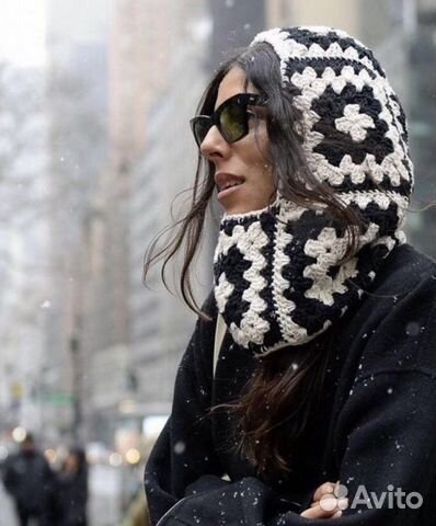 Новый капор в стиле Prada вязаный балаклава чб