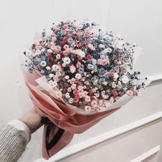 Букет гипсофила, в коробке хлопок