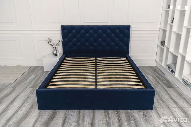 Кровать 160х200 синий велюр Барокко
