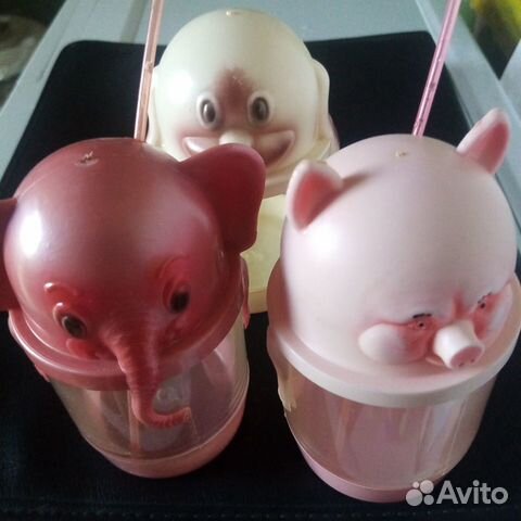 Кружки детские с крышками, пластик СССР