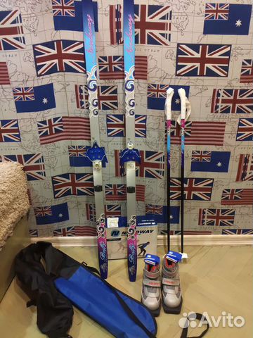 Детский комплект беговые лыжи+ботинки+палки