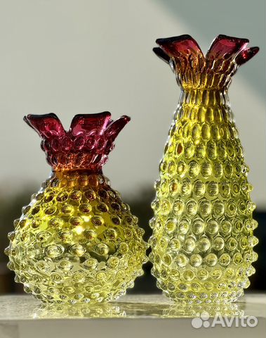 Вазы Ананас, чешское цветное стекло