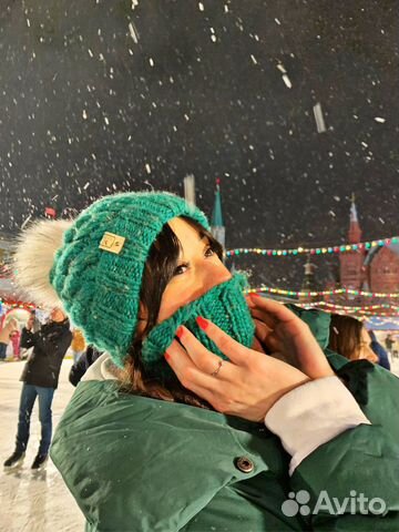 Комплект вязаный шапка с пумпоном + снуд