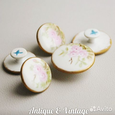 Антикварные фарфоровые пуговицы 5 шт