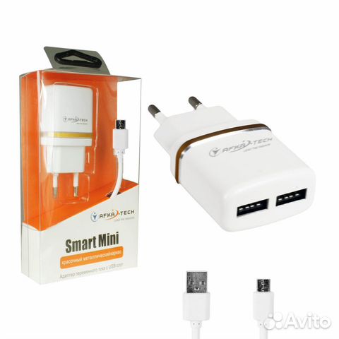 Сзу Afka-tech 2USB 2A + кабель microUSB