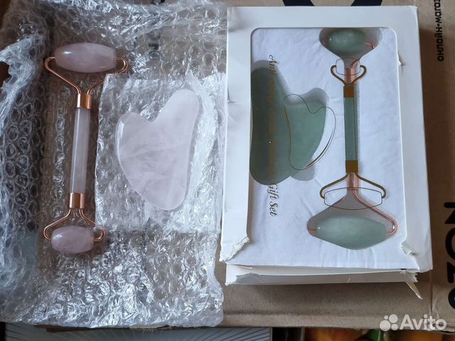 Массажер для лица розовый Гуаша кварц и нефрит