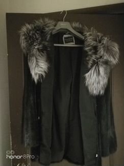 Норковая шуба с капюшоном из чернобурки