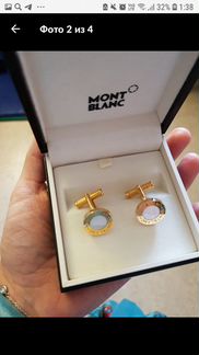 Запонки Montblanc новые золото и перламутр