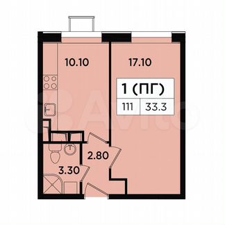 1-к апартаменты, 33.3 м², 13/18 эт.