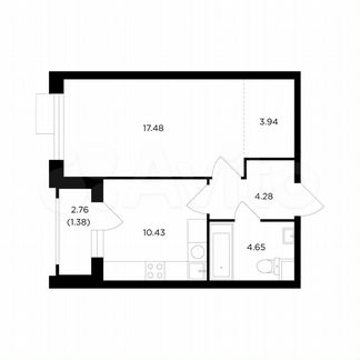 1-к квартира, 42.2 м², 2/26 эт.