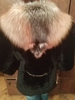 Шуба короткая (нубук, мех лисий), шапка (кожзамени