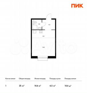 Квартира-студия, 25 м², 1/30 эт.
