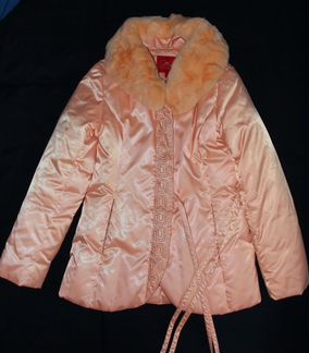 Куртка (пуховик) с воротником из кролика + шапка