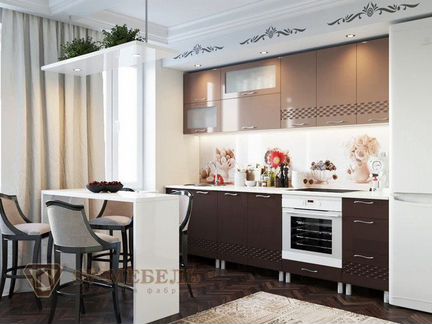 Кухня Волна Шоколад  Капучино глянец 2,4м