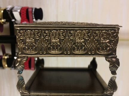 Старая шкатулка бронза бархат и дерево