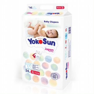 Подгузники YokoSun на липучках, размер L (9-13 кг), 54 шт