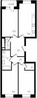 3-к квартира, 88.7 м², 11/14 эт.