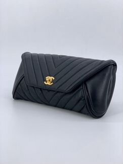 Женская сумка клатч Chanel из кожи черная новая