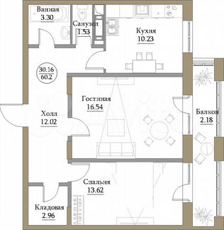 2-к квартира, 62.3 м², 18/19 эт.
