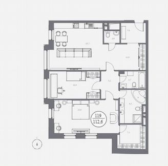 2-к апартаменты, 112.6 м², 5/7 эт.