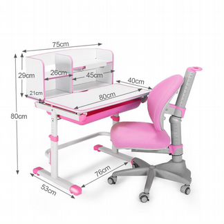 Растущая Парта S80 роз+Секретер+Стул+Лампа/Тайвань