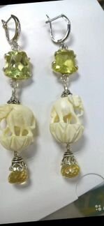 Серьги цитрин, раухтопаз, серебро